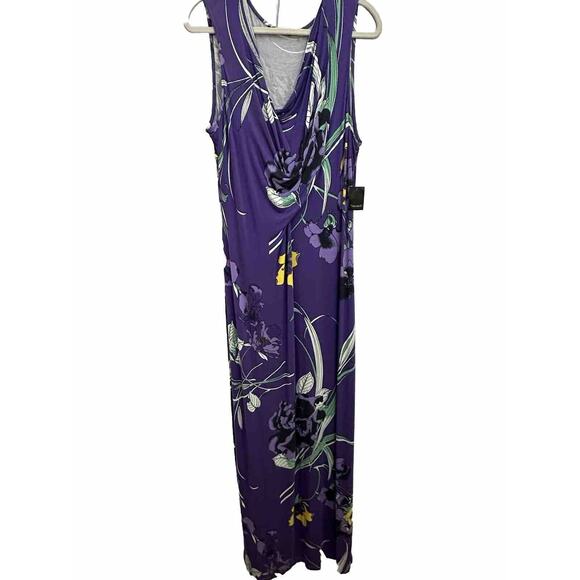 Tahari Harmonia Maxi Long Dress Sultan Purple Draped Neck Side Slits XL NWT - Picture 1 of 8